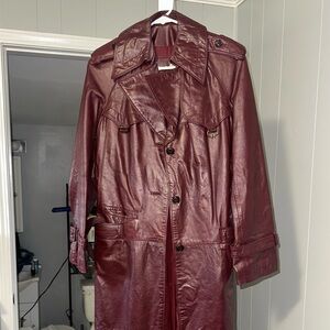 Women's Burgundy Genuine Leather Trench Coat